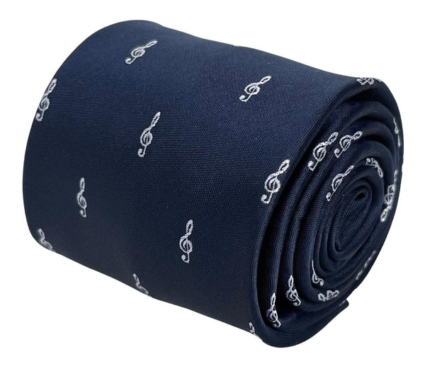 navy dark blue tie with treble clef  design